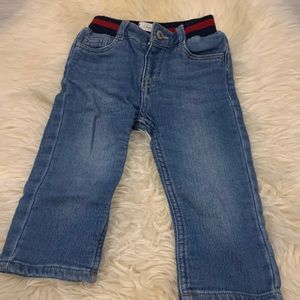 Levi’s Soft Light Blue Stretchy Denim with Blue/Red Elastic waistband in 18M